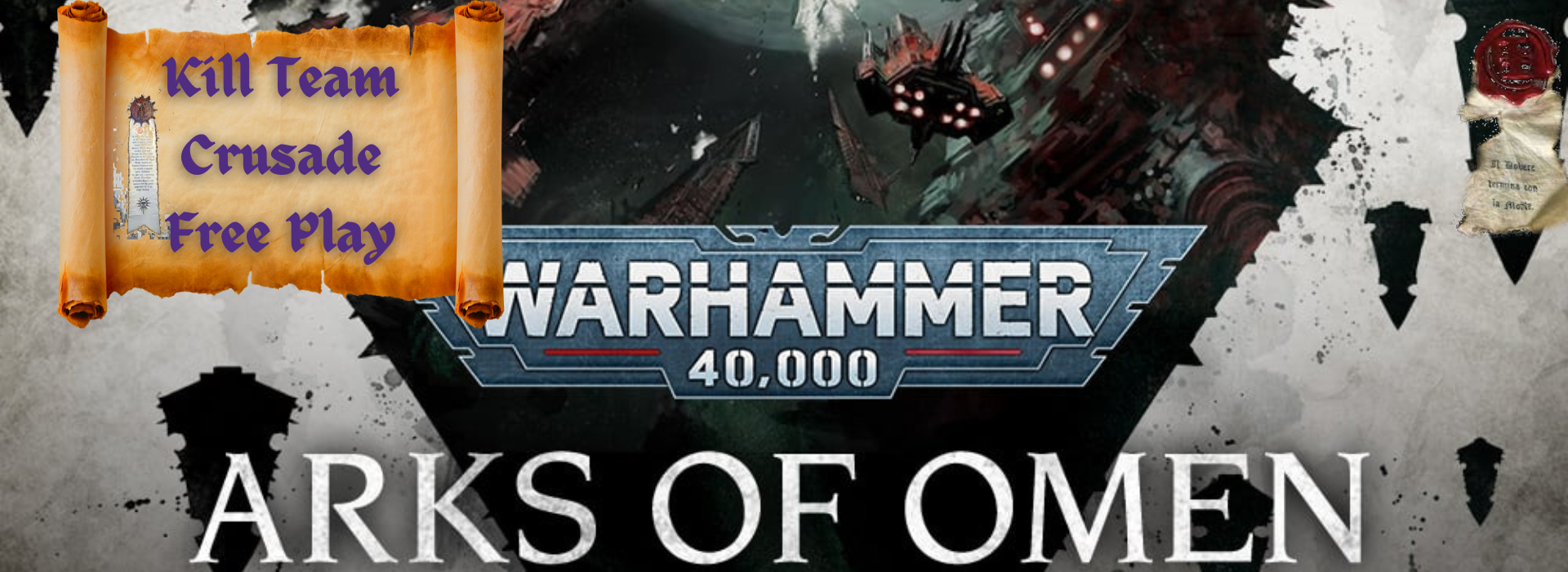 An advertisment for weekly in-store Warhammer play