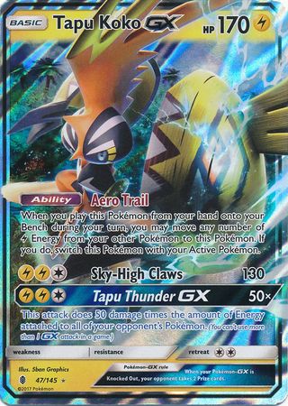 pokemon real cards price Tapu Koko GX (47/145) [Sun & Moon: Guardians Rising] Moderately Played Holofoil