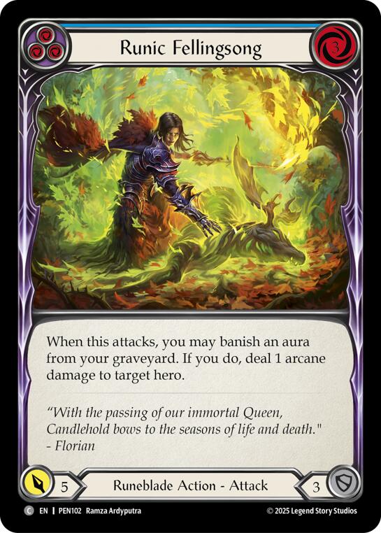 Runic Fellingsong (Blue) (Rainbow Foil) [PEN102] (Compendium of Rathe)  Rainbow Foil
